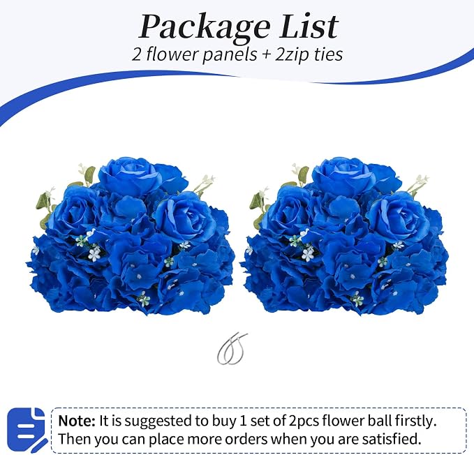 BLOSMON Artificial Flower Balls Centerpieces: 2 Pcs 11.8" Royal Blue Rose - Image 6