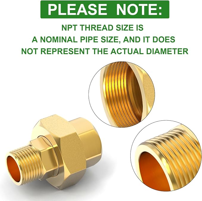 2PCS Brass Union，3/8" NPT Male x 3/8" NPT Female Brass Pipe Fitting - Image 3