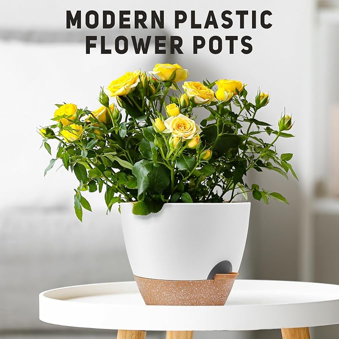 YNNICO 12 Inch Large Self Watering Plant Pot Set, Flower Pots - Image 7