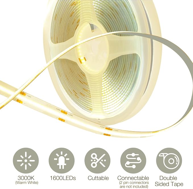 DAYBETTER COB LED Strip, 16.4 ft Warm White LED Strip Lights, Dimmable LED - Image 5