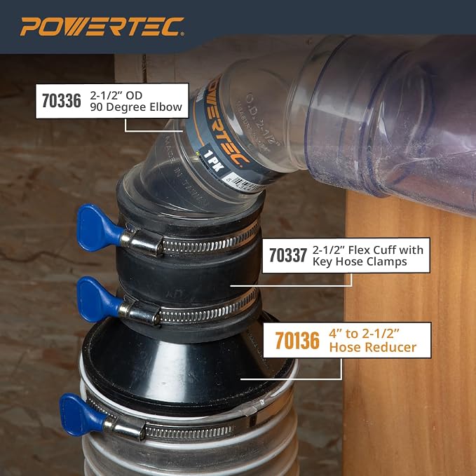 POWERTEC 70136-P4 4 Inch Hose to 2-1/2 Inch Hose Cone Reducer, Dust Collection - Image 11