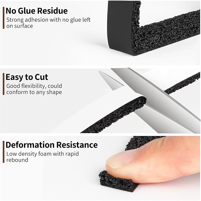 Yotache Open Cell Self-Adhesive Foam Seal Tape 1/2" x1/4", 13 FT x 2Pcs | - Image 4