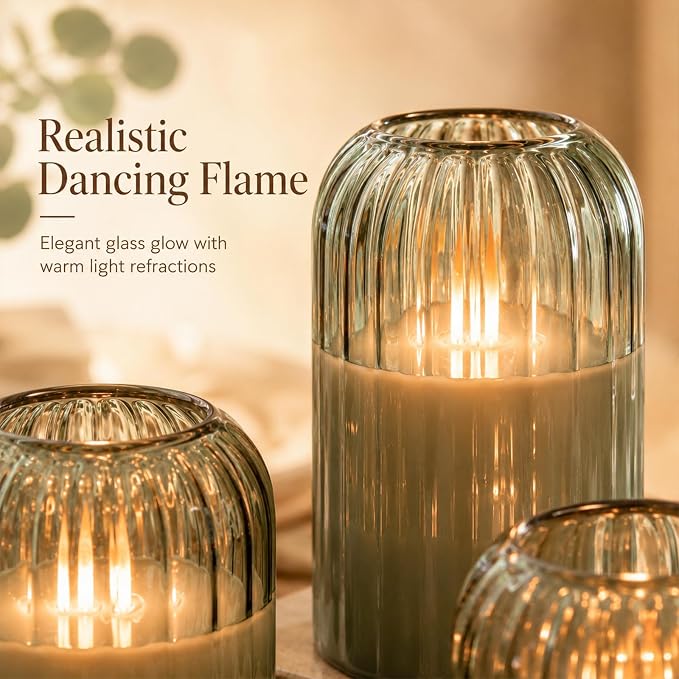 Lezonic Green Glass Flameless Candles - Image 9