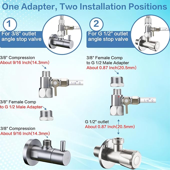 2PACK Universal Feed Water Adapter Kit, G1/2 Female × 3/8″ Compression Male × - Image 3