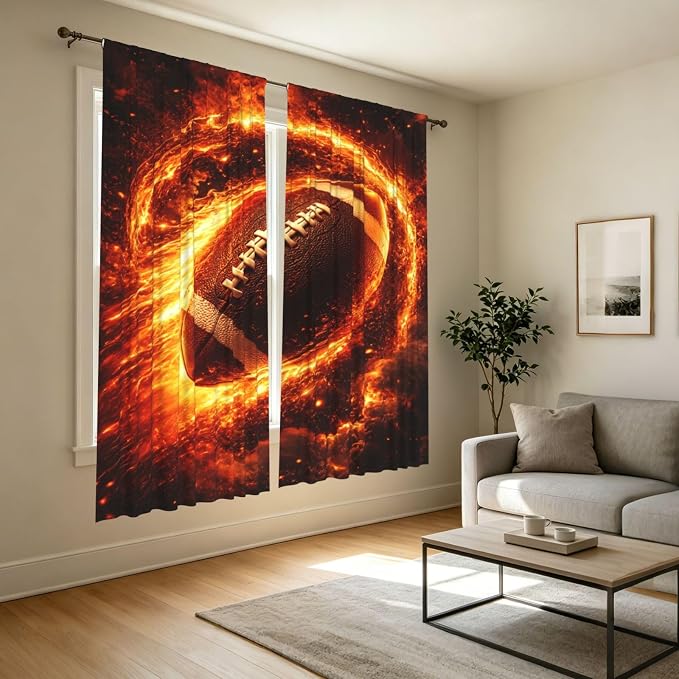 Football Flying Fire Window Curtains 2 Panels Set, 52 X 84 Inch Polyester Drapes - Image 7