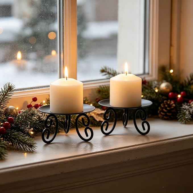 Hosley Set of 2 Black Iron Pillar Candle Holders - Image 3