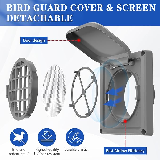 Dryer Vent Cover Outside 4 inch, Magnetic Door Design, Durable Airflow Vent - Image 3