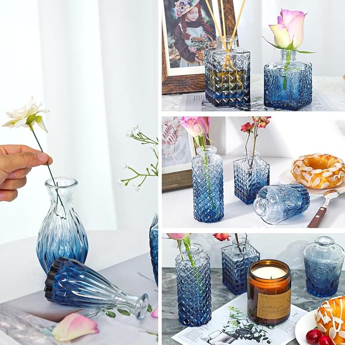 Fixwal 36 Blue Bud Vases Glass Bud Vase Set of 36, Small Vases - Image 8