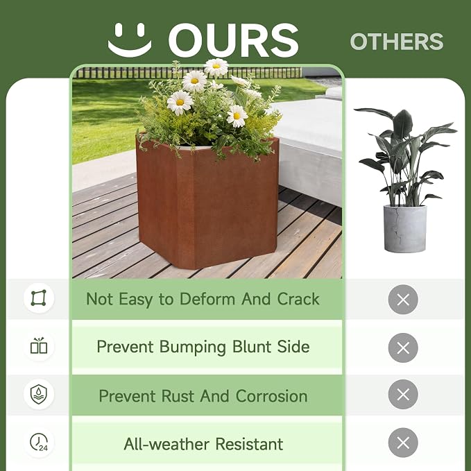 Corten Steel Planter Box 20”L x 20"W x 20"H Large Square Steel Planter Box | - Image 7