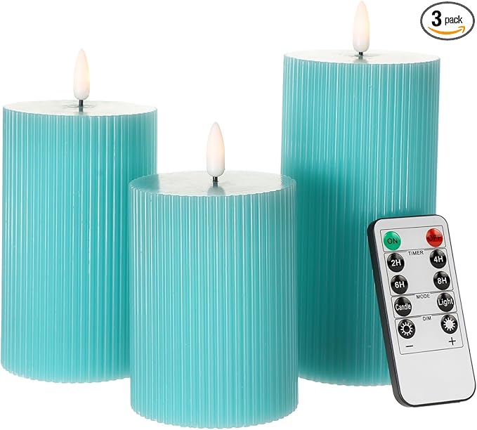 Teal Flameless Candles with Remote by CandlesDecorYourHoliday