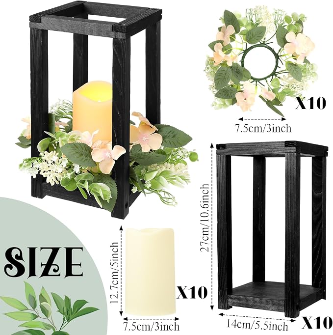 Hushee 30 Pcs Wooden Wedding Lantern Centerpiece Candles Wreaths Set, LED - Image 2