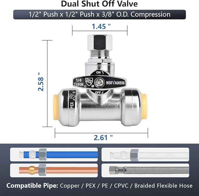 WiseWater 1/2 x 1/2 x 3/8 Inch Compression Tee Stop Valve | Heavy Duty - Image 5
