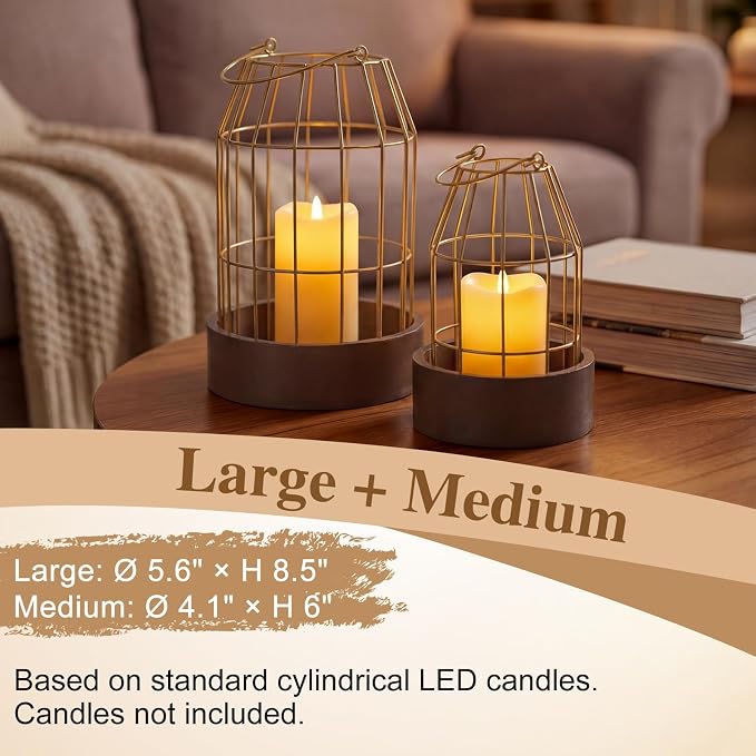 Modern Rustic Farmhouse Candle Lantern Set of 5, Burlywood | Decorative - Image 5
