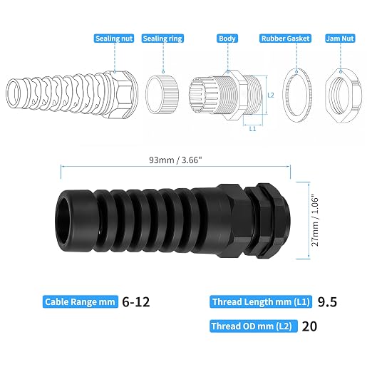 10 PCS PG13.5 Cable Gland, 6-12mm Clamp, Strain Relief | IP68 Waterproof Nylon - Image 2