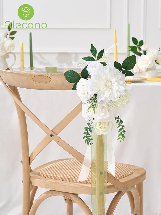 Alecono White Artificial Flowers, Silk Fake Roses - Image 7