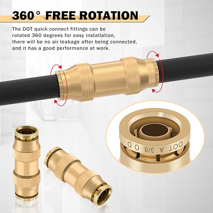 CheeMuii 23PCS Brass DOT Air Line Fittings Kit Push Lock DOT Straight Union - Image 3