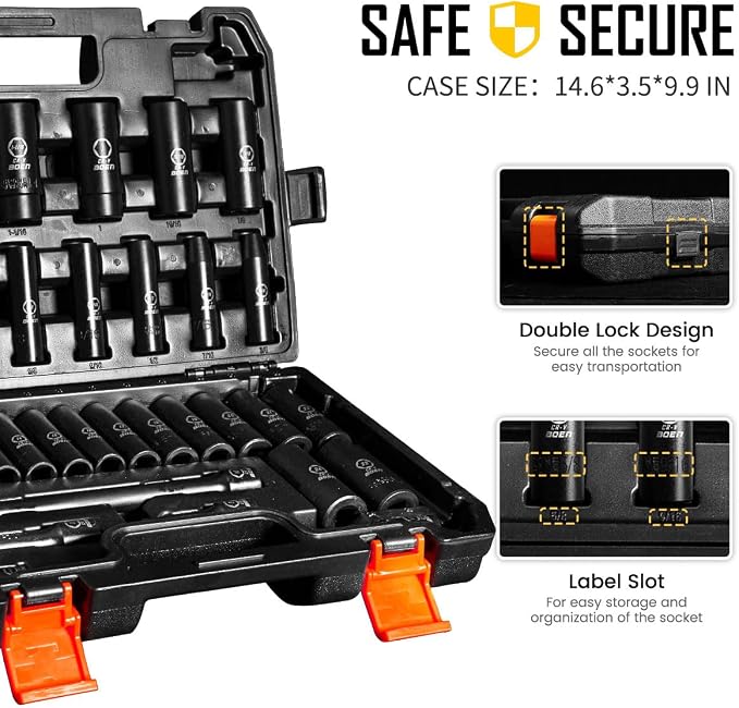 BOEN 35-Piece 1/2" Drive Deep Impact Socket Set - Image 5