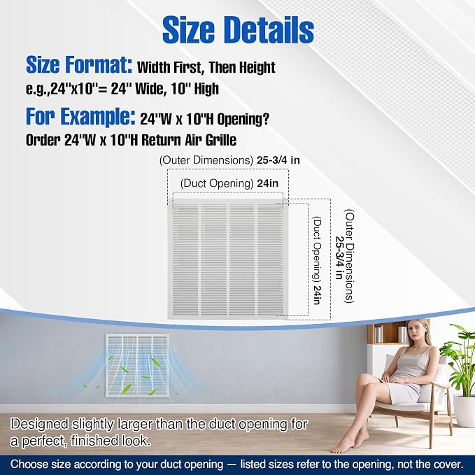 Fancat 24x24 Duct Opening | Steel Return Air Grille | Vent Cover Grill - Image 4