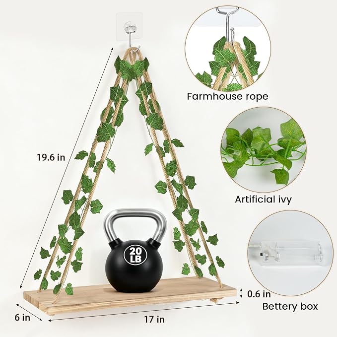 RICHER HOUSE Hanging Floating Shelves No Drill, Macrame Plant Wall Shelf | 2 - Image 2