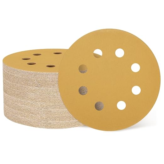 HARFINGTON 50Pcs 5Inch Sanding Discs 320Grit Yellow Aluminum Oxide 8 Hole | by HARFINGTON
