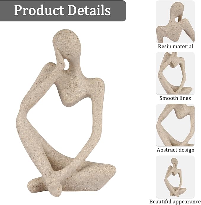 Sandstone Resin Thinker Statue Style Abstract Sculpture, Modern Aesthetic - Image 4