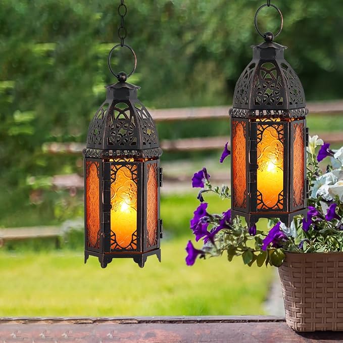 NEEDOMO Set of 2 Moroccan Lanterns Decorative Indoor & Outdoor, Hanging Candle - Image 6