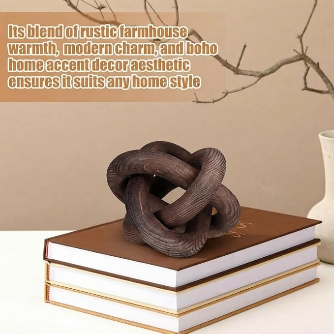 Yalikop 3 Link Wood Knot Decor Rustic Table Shelf Sculpture, Boho Decorative - Image 4