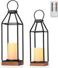 Perfnique Metal Lanterns w/ Pine Wood, Modern Farmhouse Candle Holder by PERFNIQUE