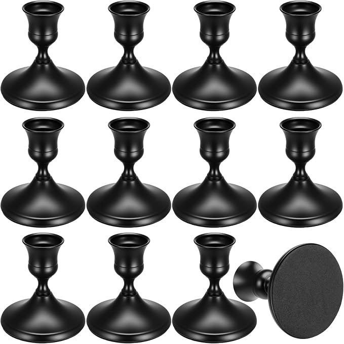 12PCS Brass Black Taper Candle Holders, Vintage Metal Candlestick Holders | by Ovveroche