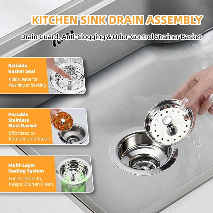 Kitchen Sink Drain Assembly, Basket Strainer - Image 3