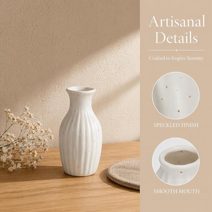 Set of 4 Small White Ceramic Vases Table Flower Vase Modern Decorative Vases - Image 4