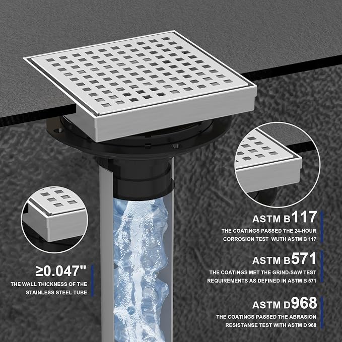 6 Inch Brushed Nickel Square Shower Drain - Image 4