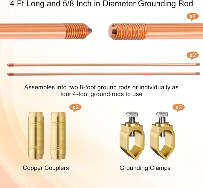 Zonon 2 Pcs 8 ft Ground Rod Kit - Image 2