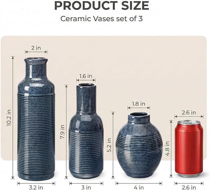 Ceramic Blue Vase Set of 3 - Image 2