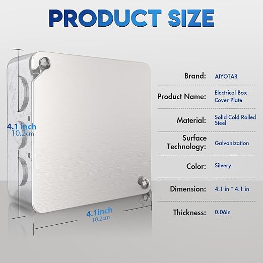 Metal Electrical Box Cover Plates, 4x4 Inch Square Flat Blank Electric Box Cover - Image 2