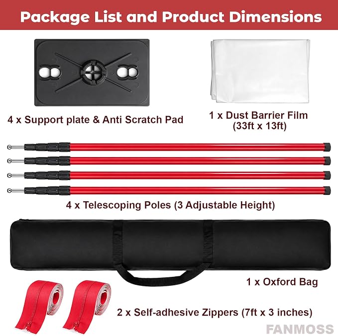 12.8FT Dust Barrier Poles Kit, Spring Retractable Isolation Support Poles - Image 8