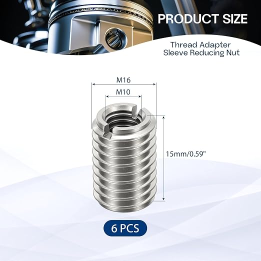 6Pcs Thread Adapter Sleeve Reducing Nut, M16 M to M10 F, 15mm Length | M16 x 2 - Image 2