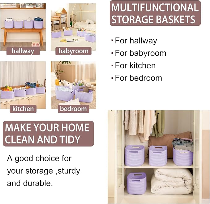 OIAHOMY 4 Pack Storage Baskets for Organizing 15L Cube Storage Bins Purple | - Image 6