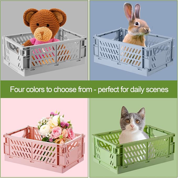HUUSMOT 4-Pack Small Collapsible Plastic Storage Baskets, 9.8"x6.5"x3.8" | - Image 2