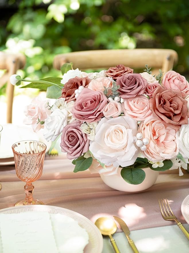 FACINOC Pink Rose Artificial Flowers Dusty Fake Flower - Image 4