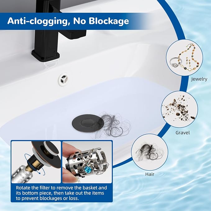 Hibbent 2 PCS Upgraded 3 in 1 Bathroom Sink Drain Strainer, Pop Up Stopper - Image 2