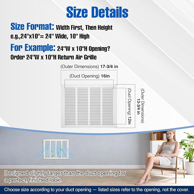 Fancat 16x12 Duct Opening | Steel Return Air Grille | Vent Cover Grill - Image 4