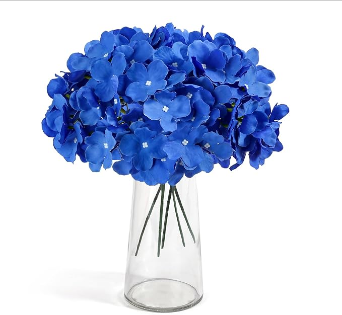 Auihiay 64Pcs Royal Blue Hydrangea Artificial Flowers, Silk Hydrangea Heads | - Image 2