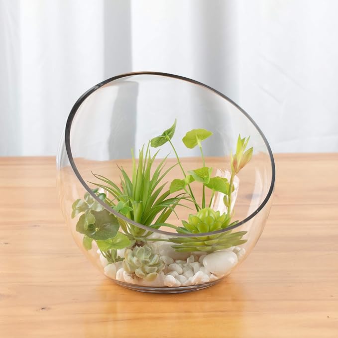 WGV Slant Cut Bowl Glass Vase Bulk, Width 9", Height 8.25", Candy Dish - Image 6