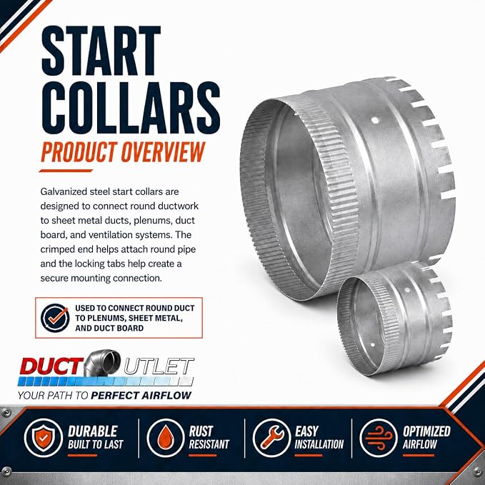 14" Start Collar HVAC, 26 Gauge Galvanized Steel Round Duct Connector - Image 4