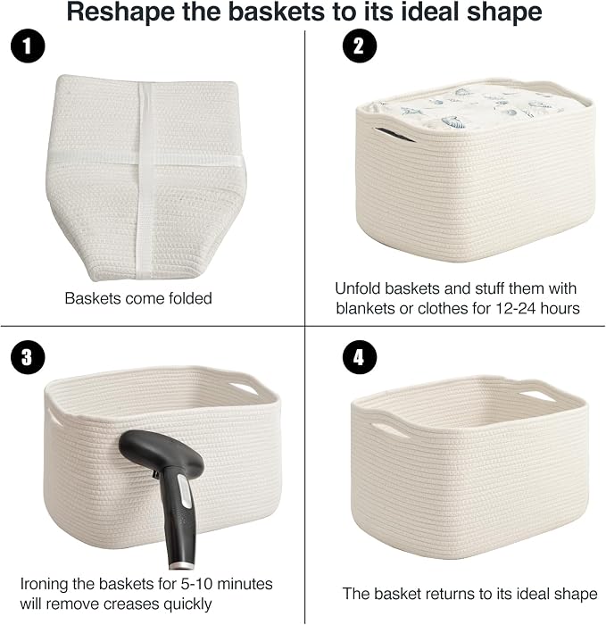 ICERZCZ Large Storage Baskets for Organizing Shelves, Woven Cotton Rope Bins - Image 7