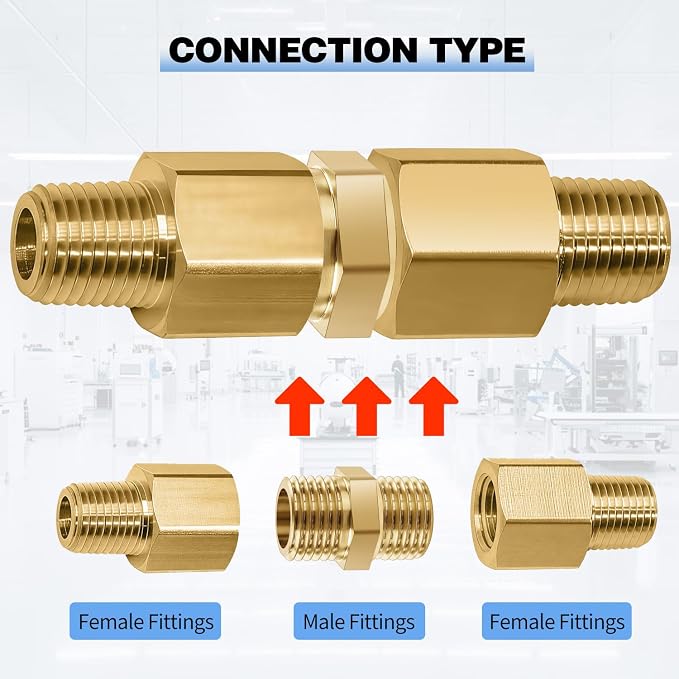 4pack 1/4 Brass Nipple Hexagonal Connector External 1/4 NPT | Solid Brass - Image 5