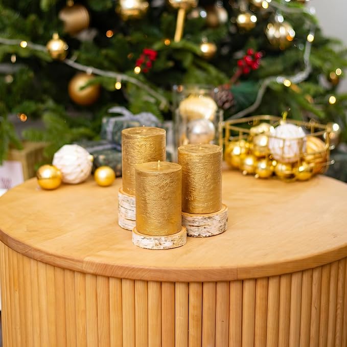 3x4 Inch Gold Pillar Candles Set of 3 - Image 5