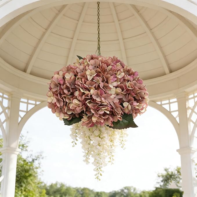 Kimura's Cabin 6pcs Fake Hydrangea Vintage Artificial Flowers, Fall Pink | Silk - Image 7