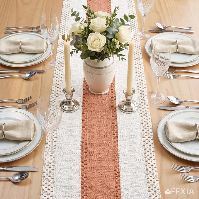 Boho Table Runner for Home Decor 12x36 Coral Farmhouse Decorations | 36 Inches - Image 4